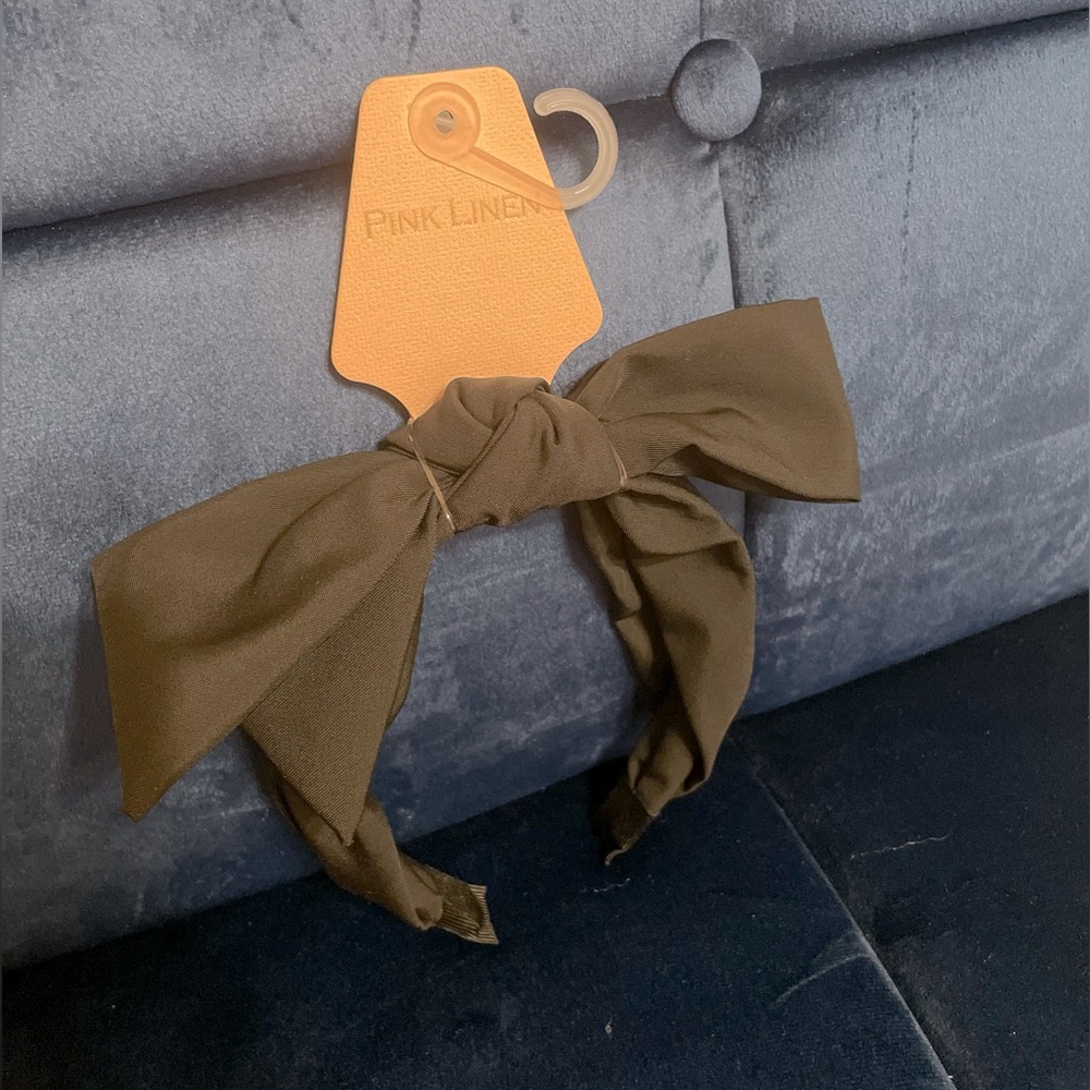 Pink Linen Black Headband